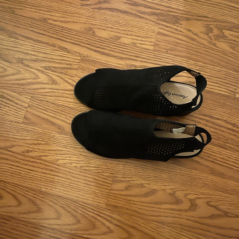 Black Net sling back shoes